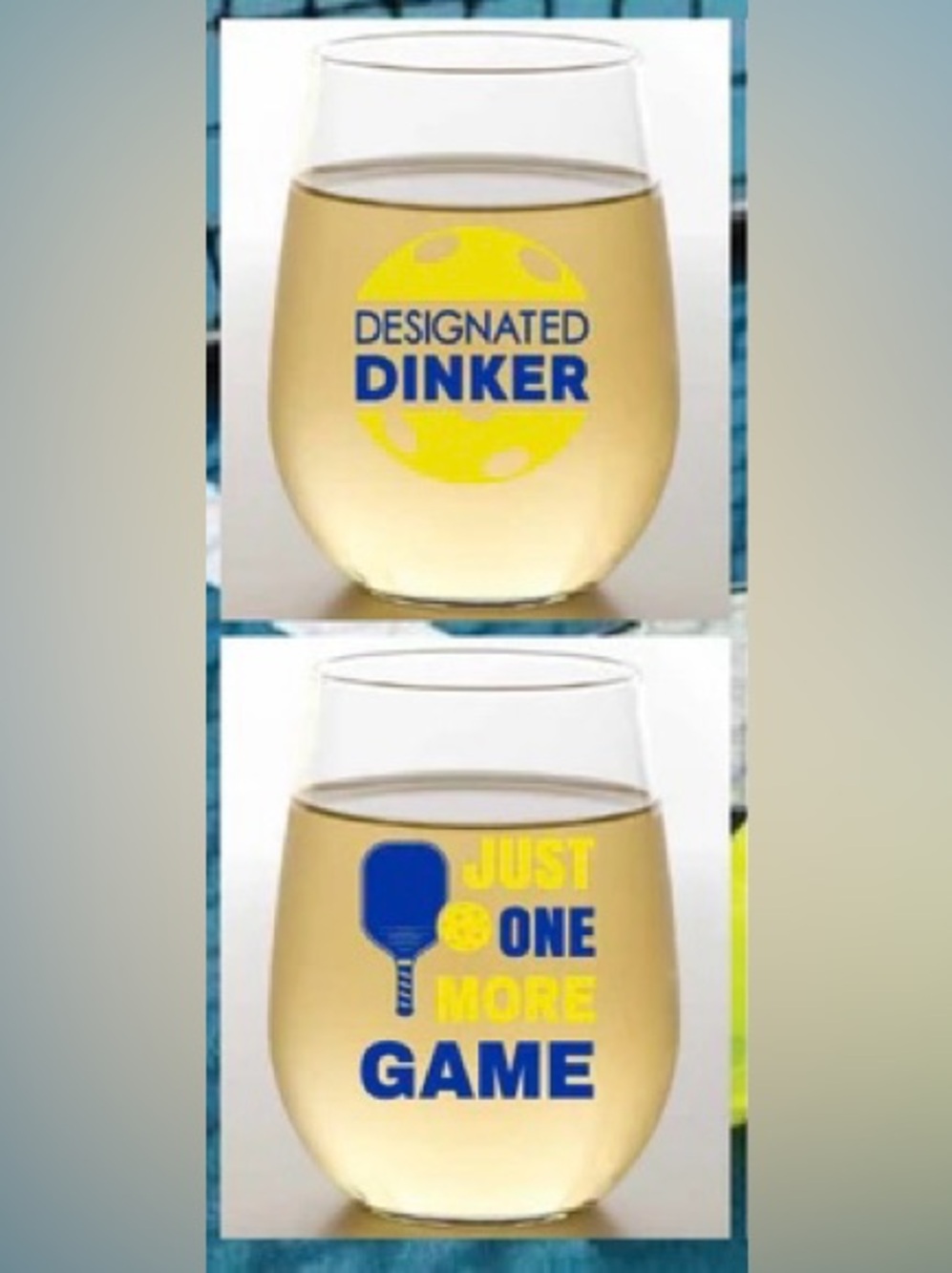 2-Pack Stemless Pickleball Themed Drinkware Set in Yellow & Blue